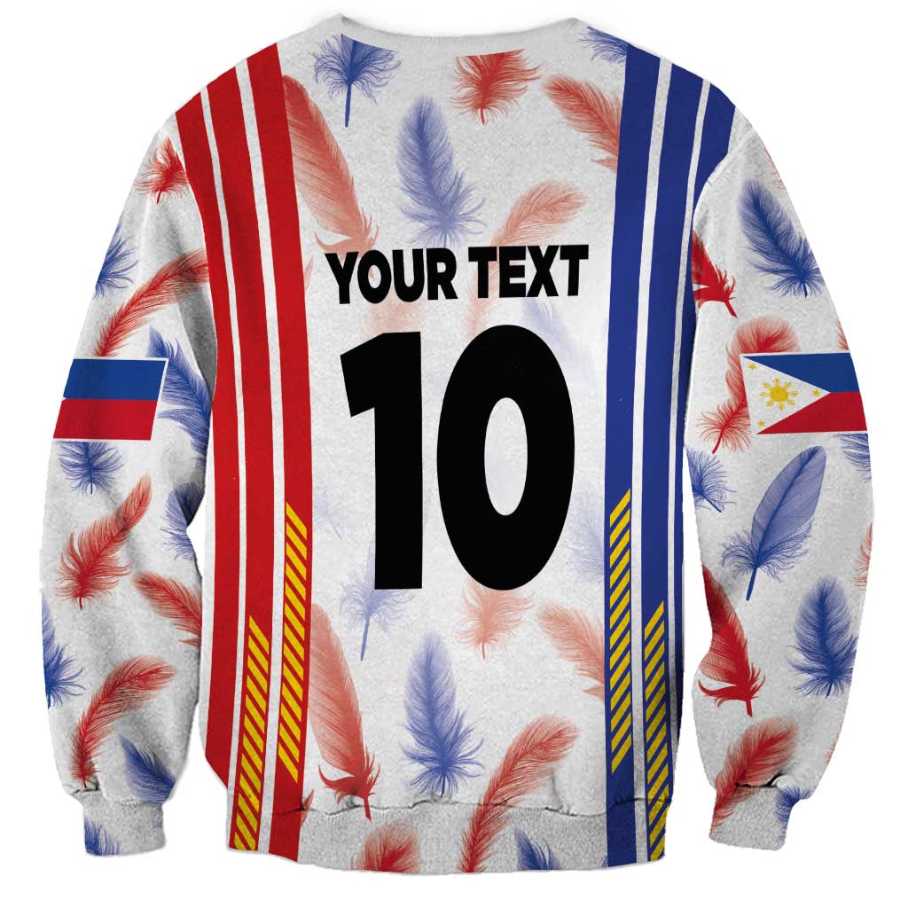 Custom jersey sweatshirt with YOUR TEXT and number 10, feather and stripe design