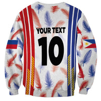 Custom jersey sweatshirt with YOUR TEXT and number 10, feather and stripe design
