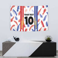 White feather football jersey tapestry, red and blue stripes around 'YOUR TEXT 10'