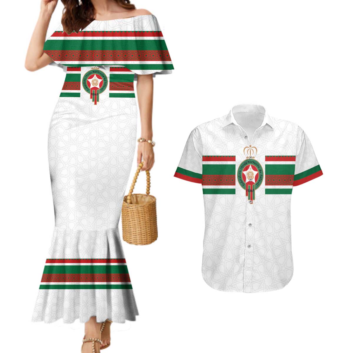 Custom Morocco Football Couples Matching Mermaid Dress and Hawaiian Shirt The Roar of Atlas Lions