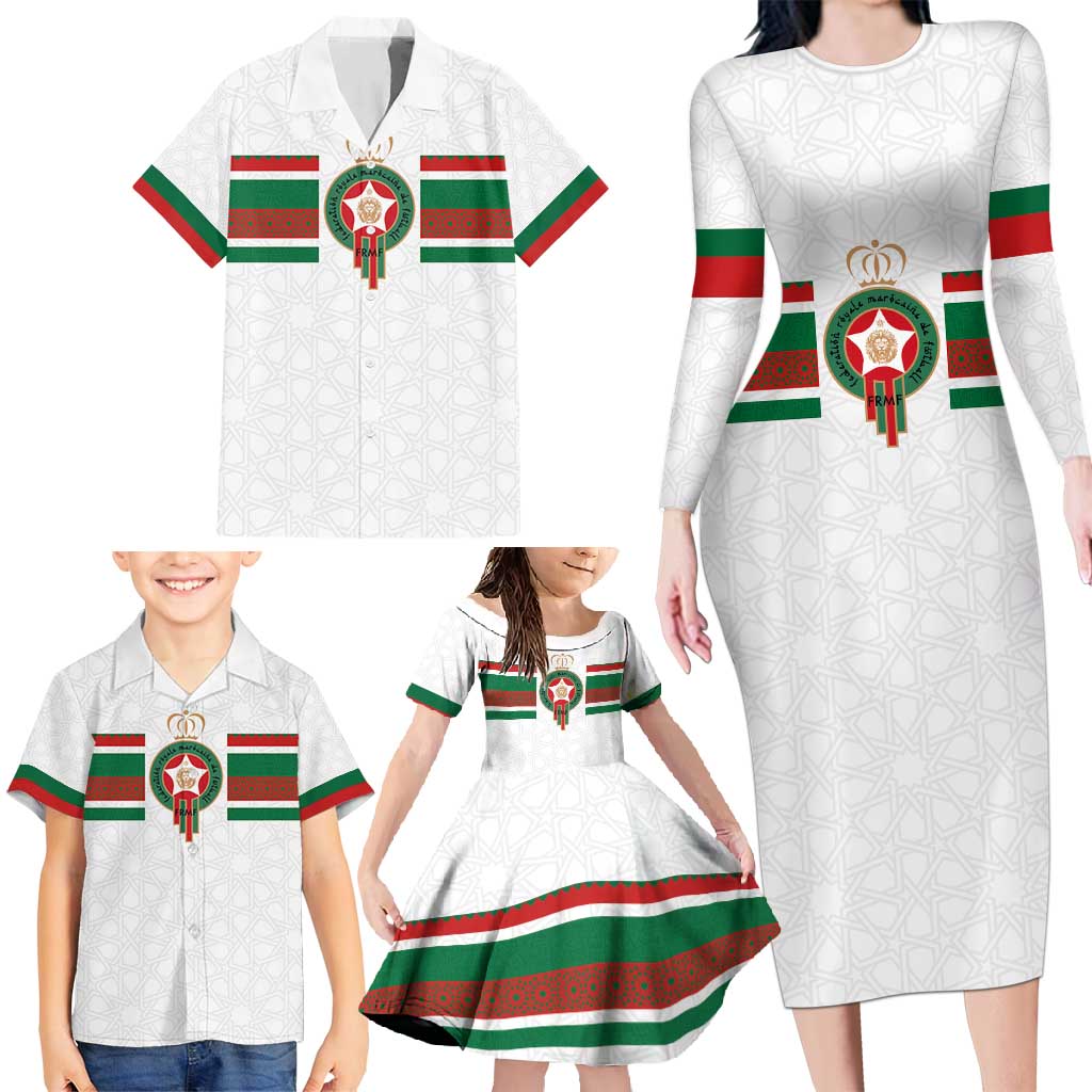 Custom Morocco Football Family Matching Long Sleeve Bodycon Dress and Hawaiian Shirt The Roar of Atlas Lions