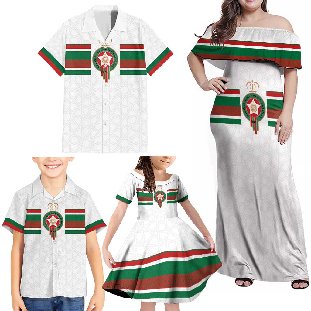 Custom Morocco Football Family Matching Off Shoulder Maxi Dress and Hawaiian Shirt The Roar of Atlas Lions