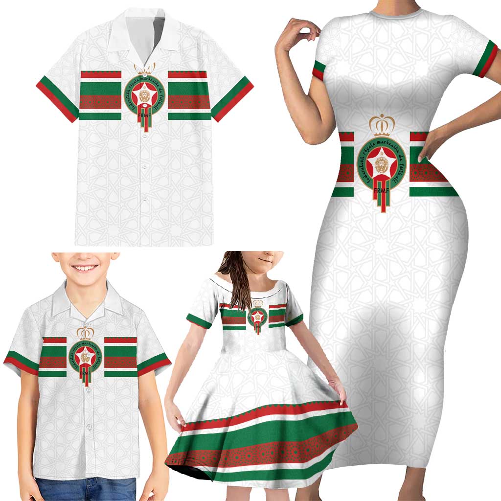 Custom Morocco Football Family Matching Short Sleeve Bodycon Dress and Hawaiian Shirt The Roar of Atlas Lions