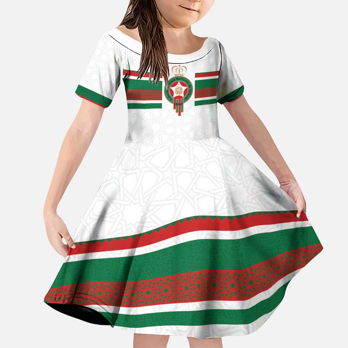 Custom Morocco Football Kid Short Sleeve Dress The Roar of Atlas Lions