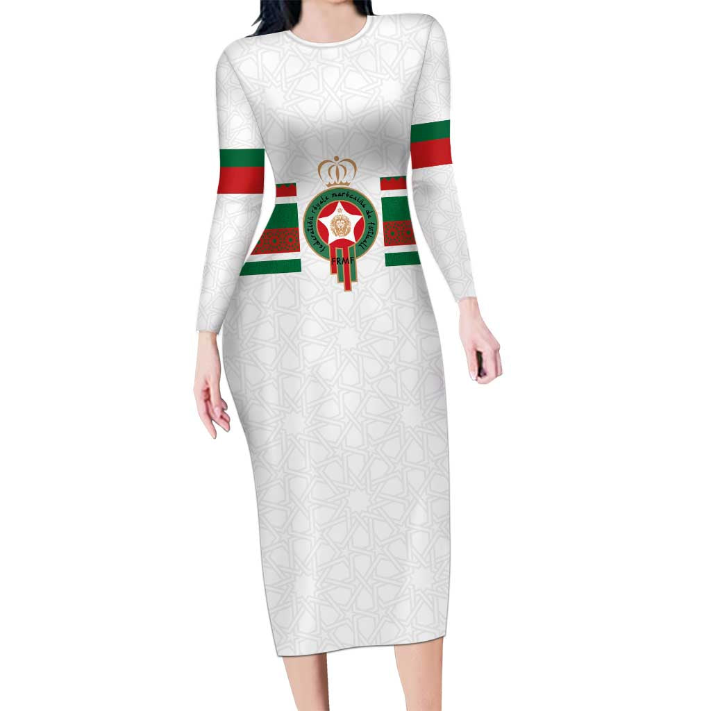 Custom Morocco Football Long Sleeve Bodycon Dress The Roar of Atlas Lions - Wonder Print Shop