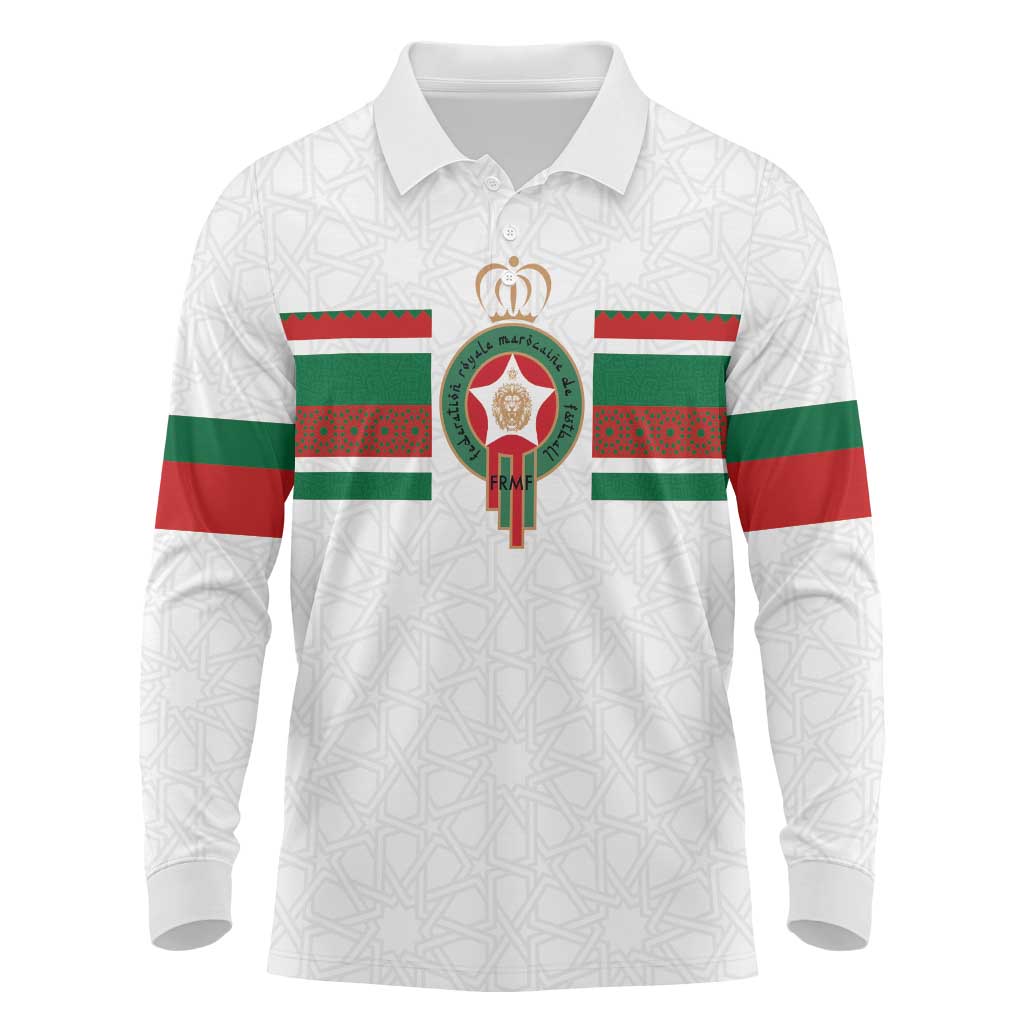 Custom Morocco Football Long Sleeve Polo Shirt The Roar of Atlas Lions - Wonder Print Shop