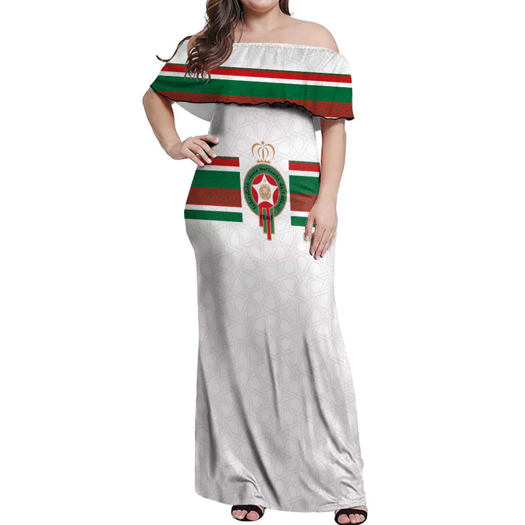 Custom Morocco Football Off Shoulder Maxi Dress The Roar of Atlas Lions - Wonder Print Shop