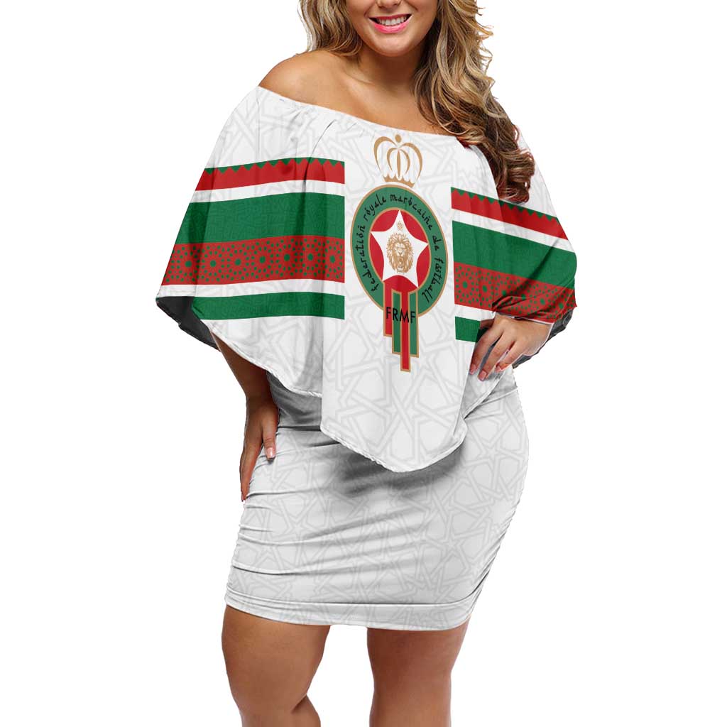 Custom Morocco Football Off Shoulder Short Dress The Roar of Atlas Lions - Wonder Print Shop