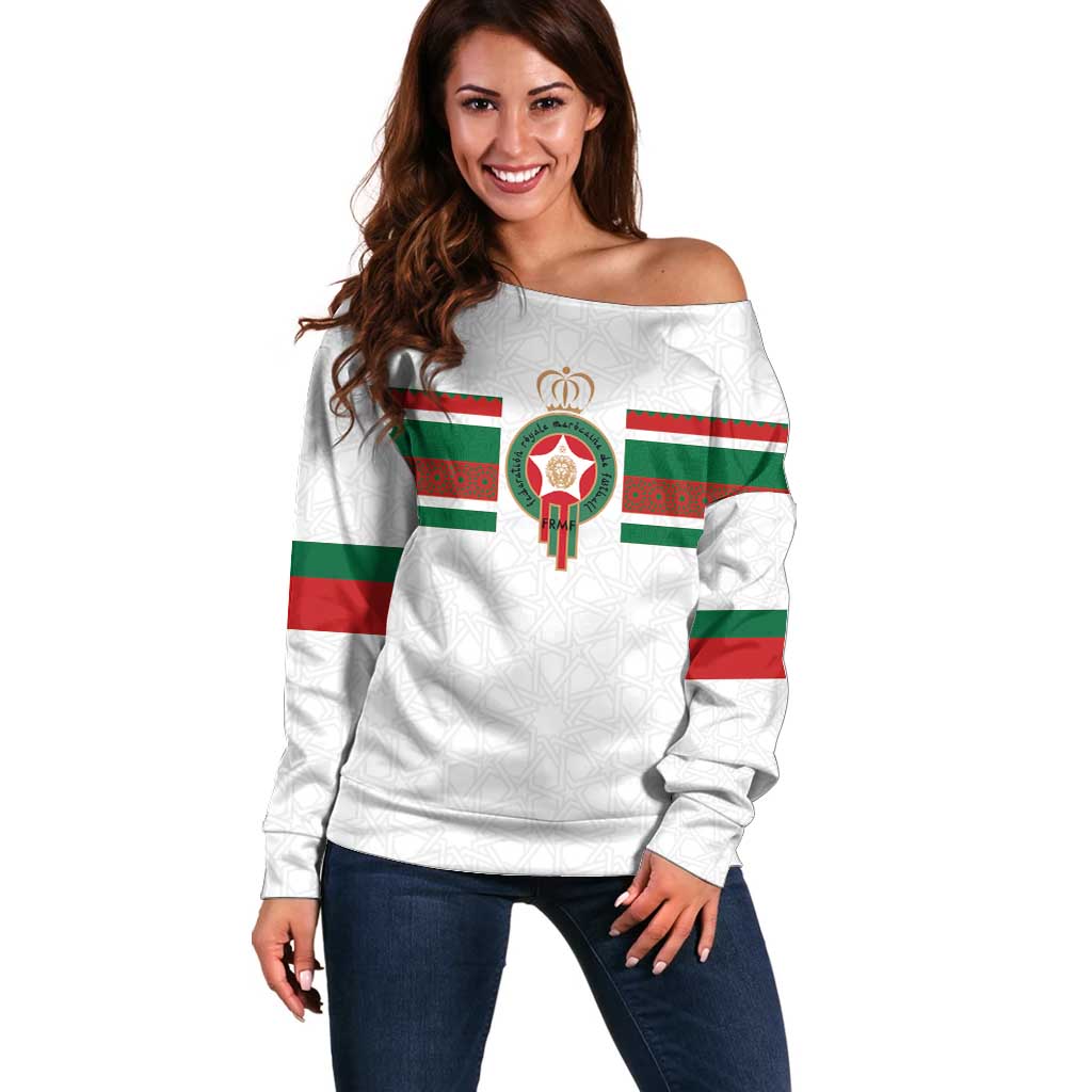 Custom Morocco Football Off Shoulder Sweater The Roar of Atlas Lions