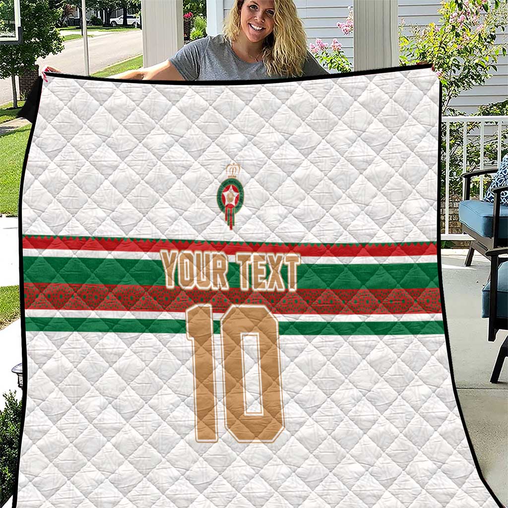 White football quilt with green/red Moroccan stripes, 'YOUR TEXT' and large '10' design