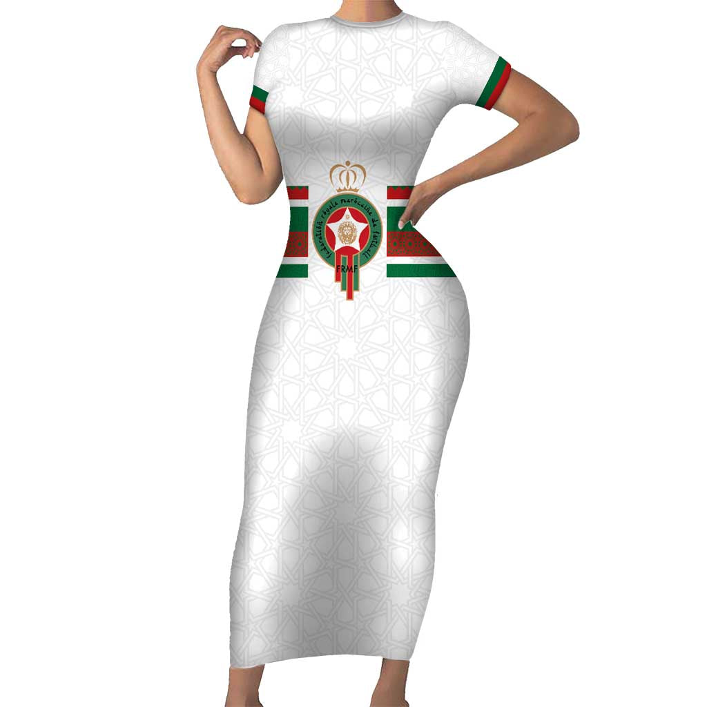 Custom Morocco Football Short Sleeve Bodycon Dress The Roar of Atlas Lions