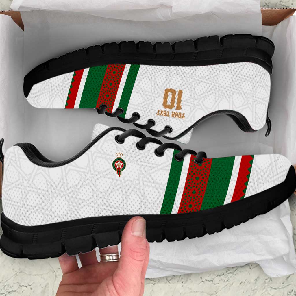 White football sneakers with black sole, Morocco stripe panels and lace-up design