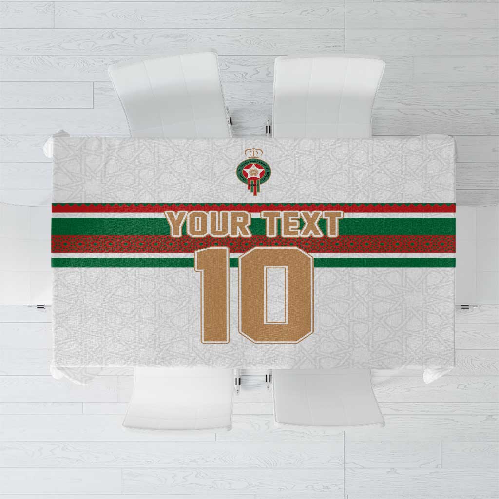 Custom football tablecloth with editable text and large number 10, Moroccan trim