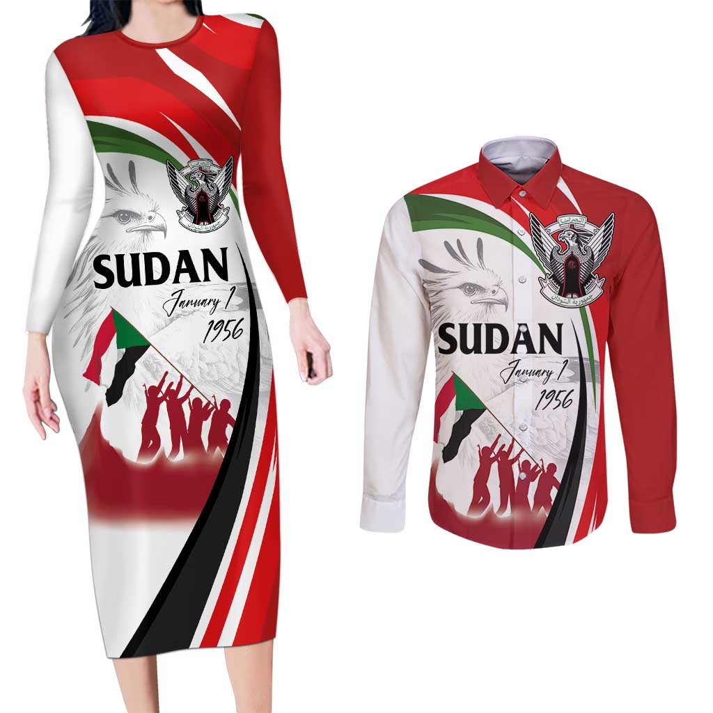 Sudan Independence Day Couples Matching Long Sleeve Bodycon Dress and Long Sleeve Button Shirt Victory is Ours - Soldiers of the Homeland - Wonder Print Shop