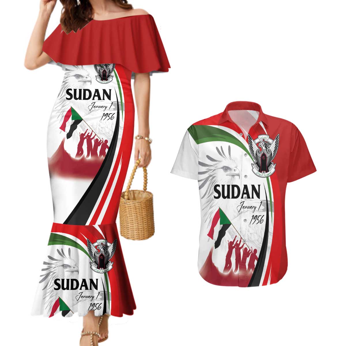 Sudan Independence Day Couples Matching Mermaid Dress and Hawaiian Shirt Victory is Ours - Soldiers of the Homeland - Wonder Print Shop