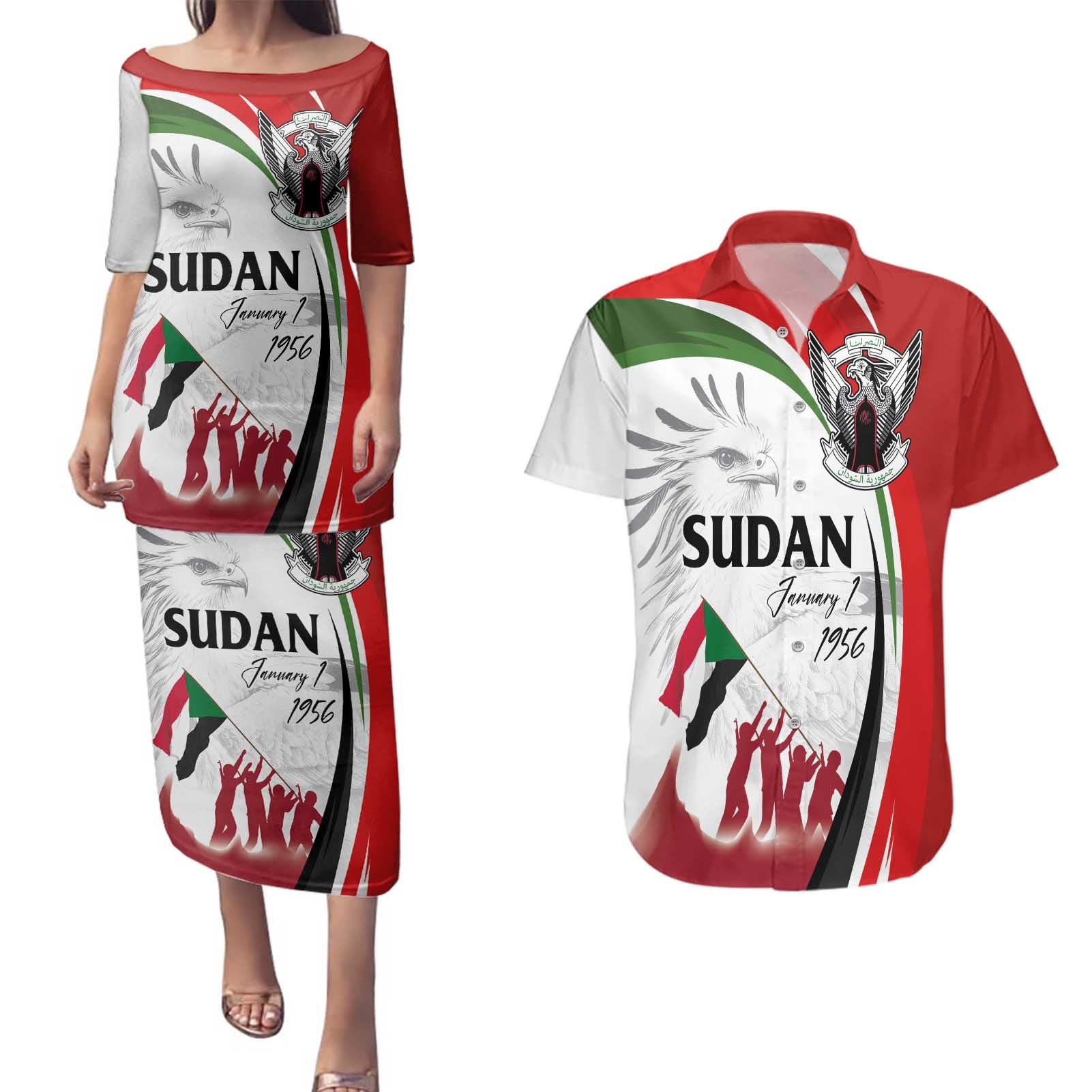 Sudan Independence Day Couples Matching Puletasi and Hawaiian Shirt Victory is Ours - Soldiers of the Homeland - Wonder Print Shop