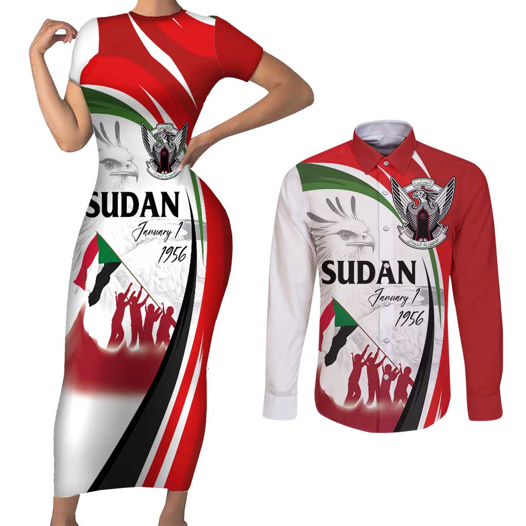 Sudan Independence Day Couples Matching Short Sleeve Bodycon Dress and Long Sleeve Button Shirt Victory is Ours - Soldiers of the Homeland - Wonder Print Shop