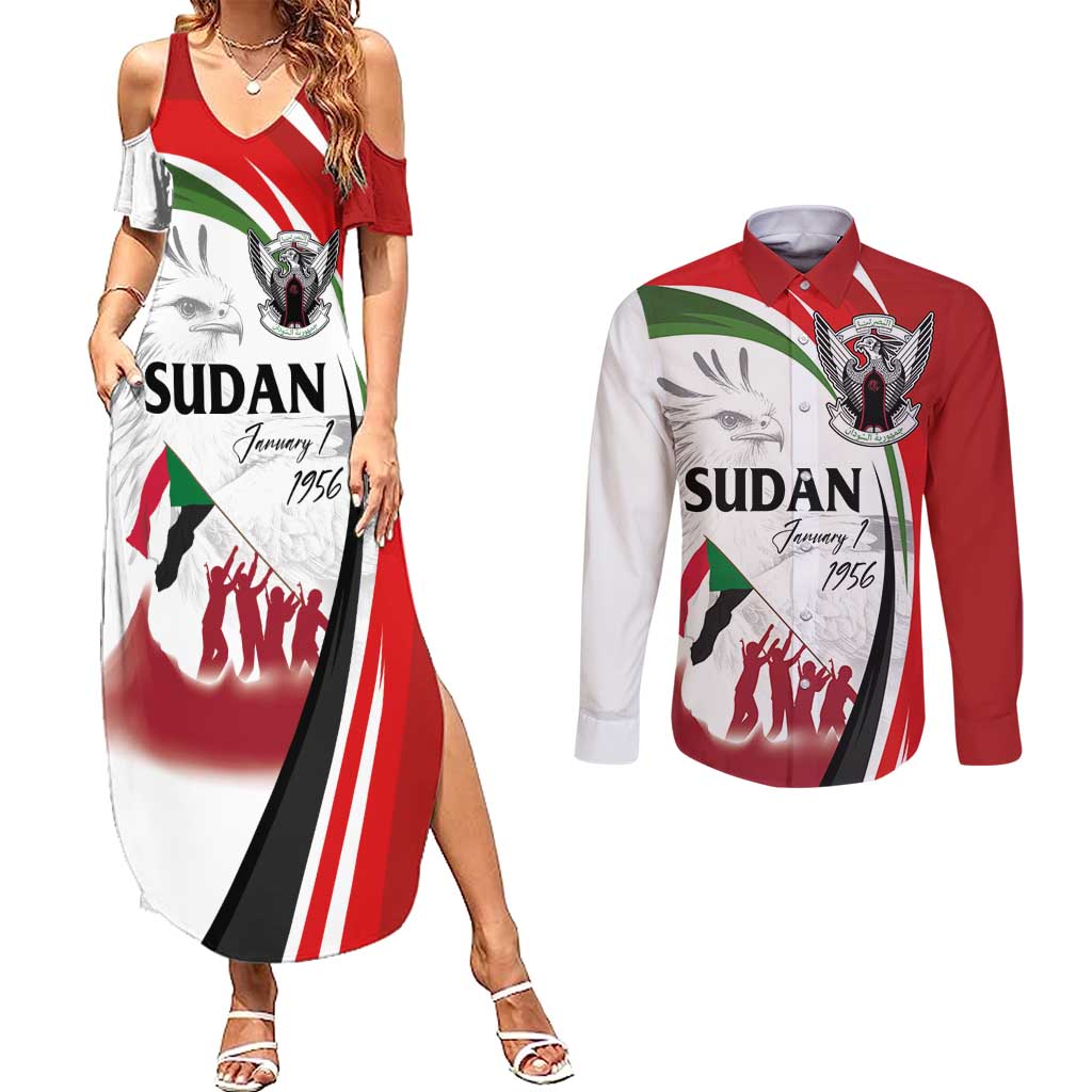 Sudan Independence Day Couples Matching Summer Maxi Dress and Long Sleeve Button Shirt Victory is Ours - Soldiers of the Homeland - Wonder Print Shop