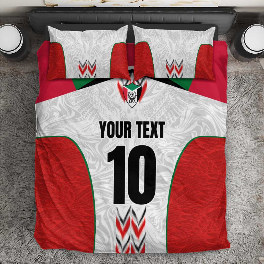 Football jersey bedding set with white base, red and green trim, number 10 design