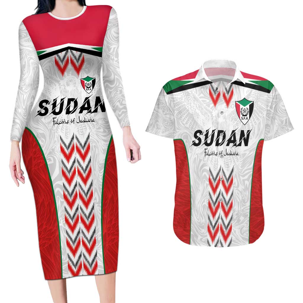 Custom Sudan Football Couples Matching Long Sleeve Bodycon Dress and Hawaiian Shirt Falcons of Jediane - Wings of Victory - Wonder Print Shop