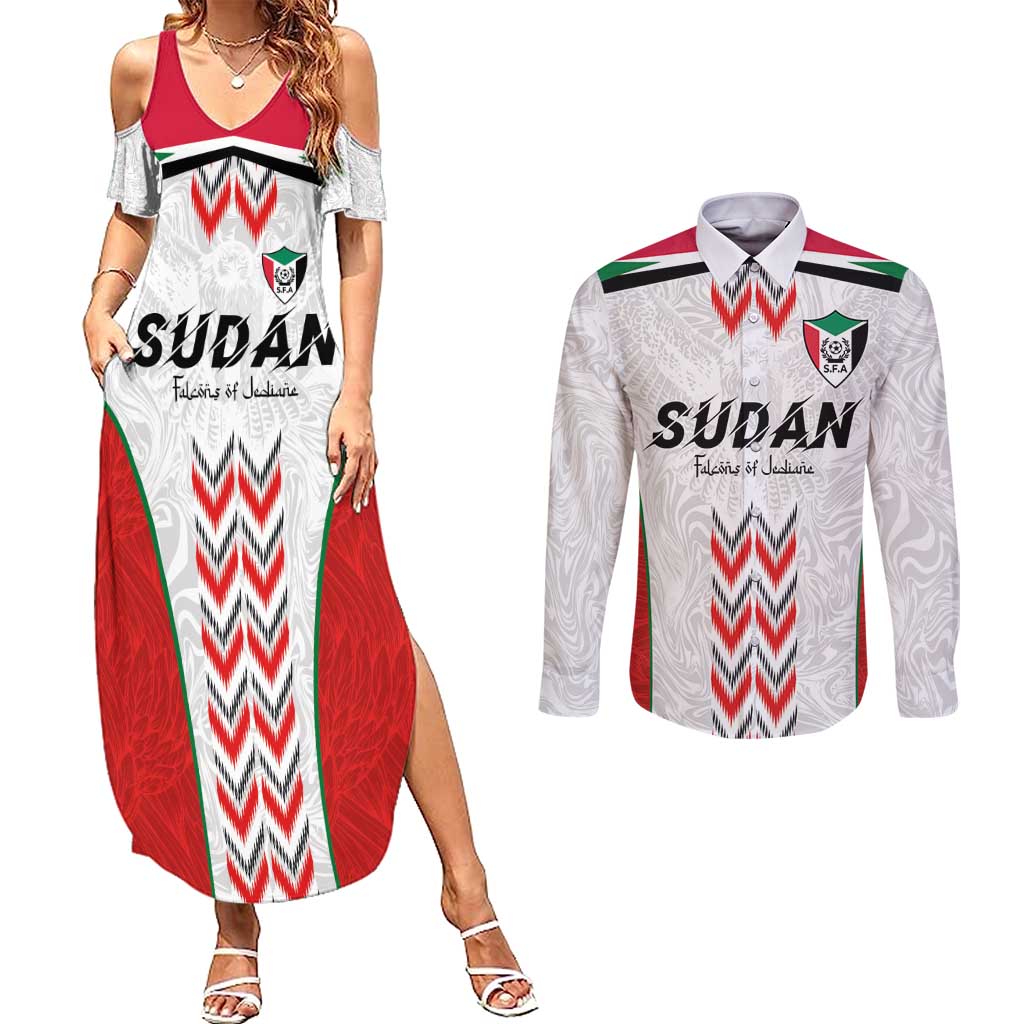 Custom Sudan Football Couples Matching Summer Maxi Dress and Long Sleeve Button Shirt Falcons of Jediane - Wings of Victory - Wonder Print Shop