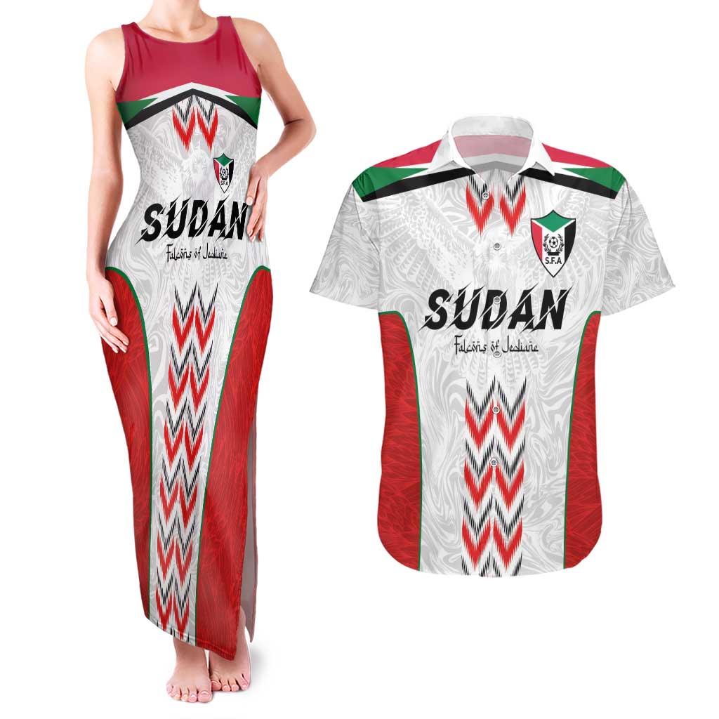 Custom Sudan Football Couples Matching Tank Maxi Dress and Hawaiian Shirt Falcons of Jediane - Wings of Victory - Wonder Print Shop