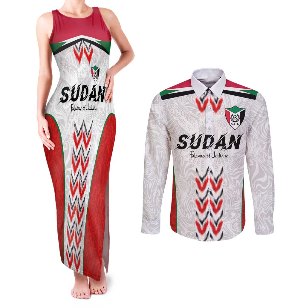 Custom Sudan Football Couples Matching Tank Maxi Dress and Long Sleeve Button Shirt Falcons of Jediane - Wings of Victory - Wonder Print Shop