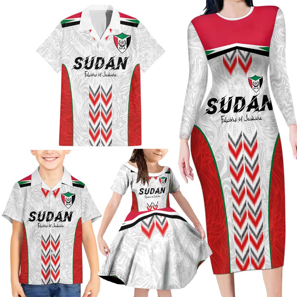 Custom Sudan Football Family Matching Long Sleeve Bodycon Dress and Hawaiian Shirt Falcons of Jediane - Wings of Victory - Wonder Print Shop