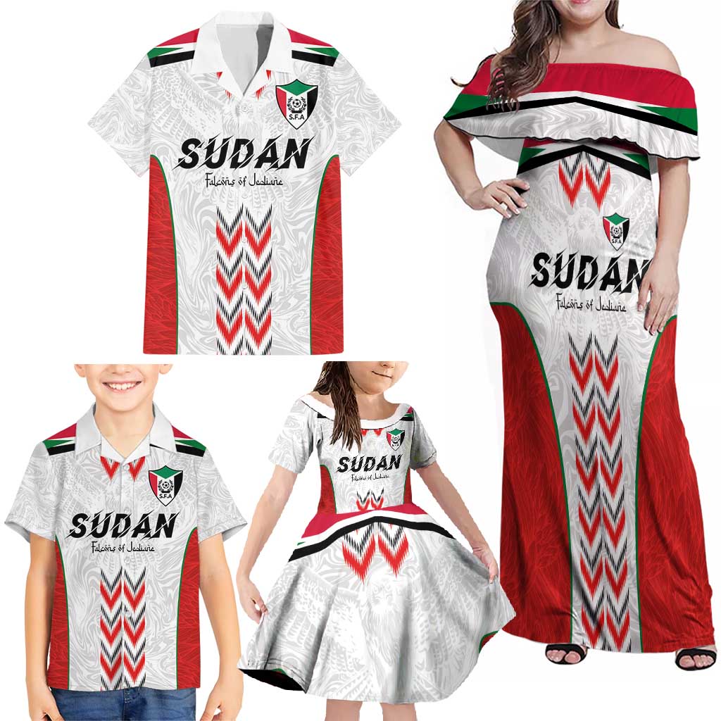 Custom Sudan Football Family Matching Off Shoulder Maxi Dress and Hawaiian Shirt Falcons of Jediane - Wings of Victory - Wonder Print Shop