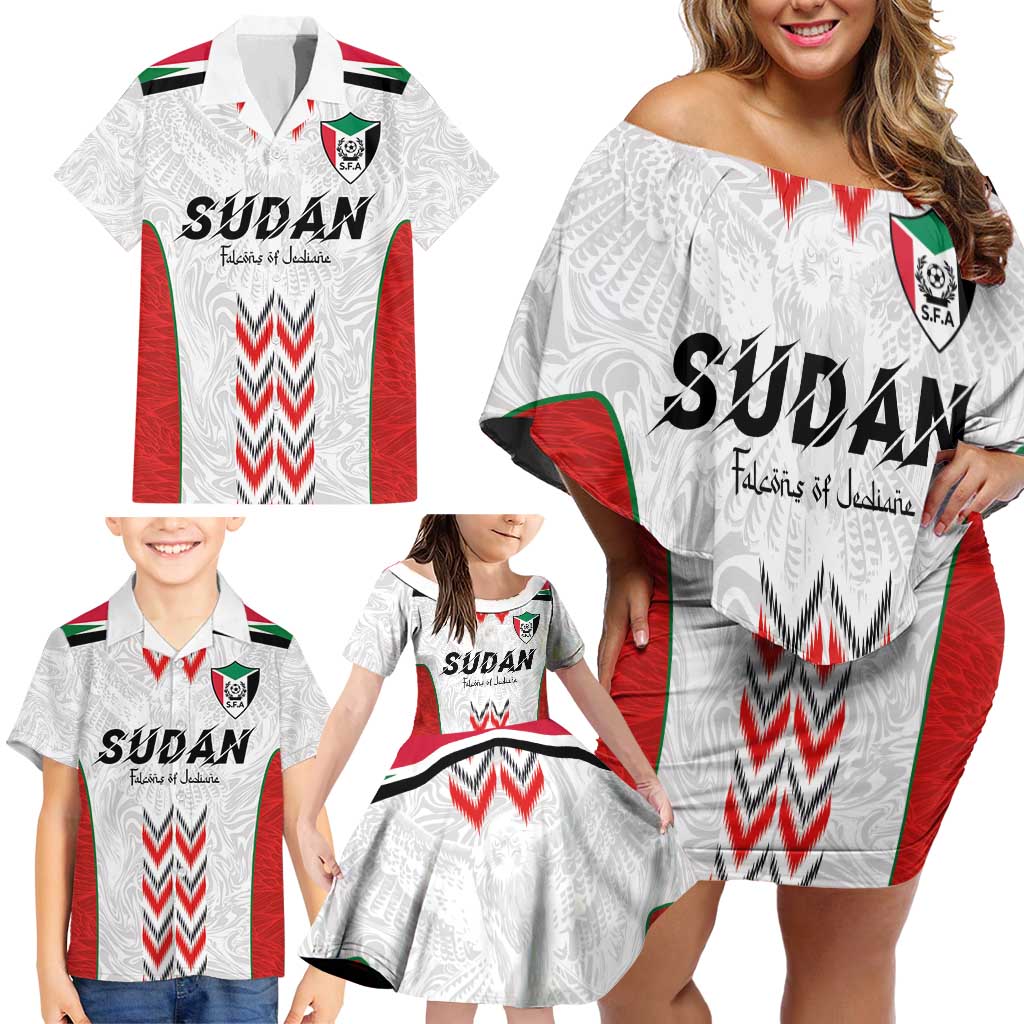 Custom Sudan Football Family Matching Off Shoulder Short Dress and Hawaiian Shirt Falcons of Jediane - Wings of Victory - Wonder Print Shop