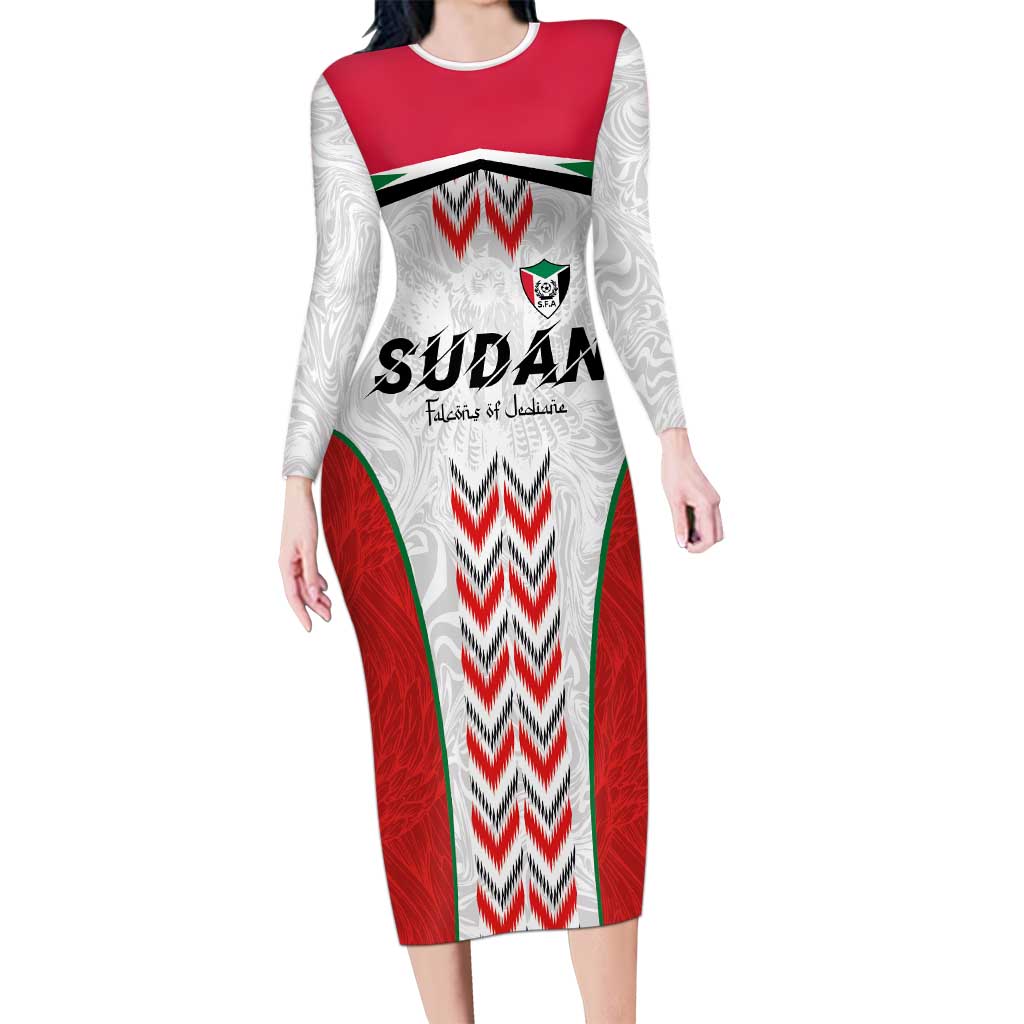 Custom Sudan Football Long Sleeve Bodycon Dress Falcons of Jediane - Wings of Victory - Wonder Print Shop