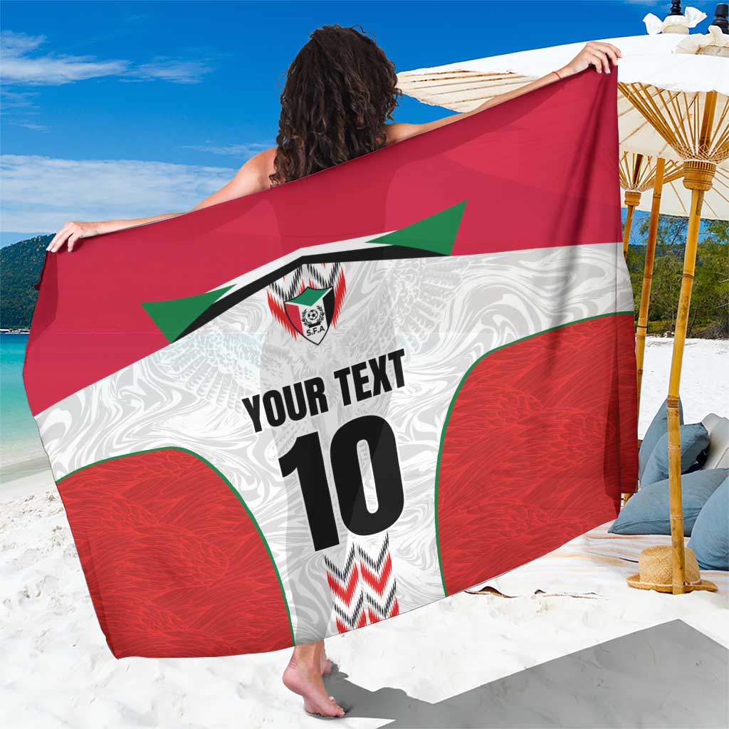 Custom football sarong with red, white, and green graphic; shows number 10 and “YOUR TEXT”.