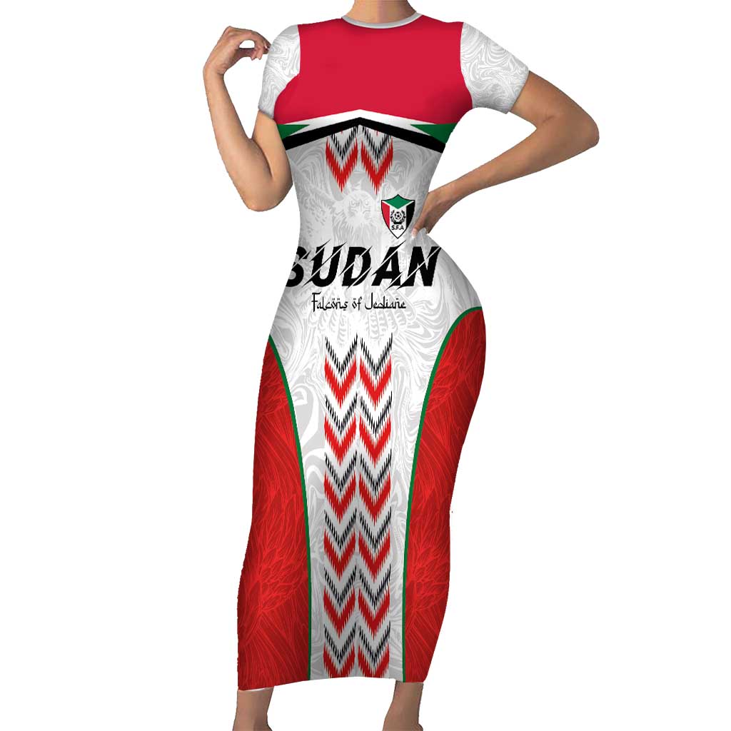 Custom Sudan Football Short Sleeve Bodycon Dress Falcons of Jediane - Wings of Victory - Wonder Print Shop