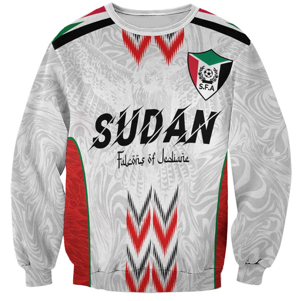 Unisex white and red football sweatshirt with SUDAN graphic, wing emblem and crest