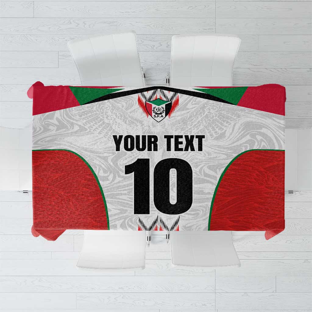Football tablecloth with red and white jersey print, green accents, number 10, crest