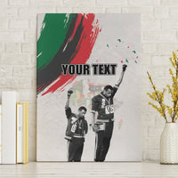 Personalized canvas wall art with “YOUR TEXT” and two raised-fist figures, green red black accents