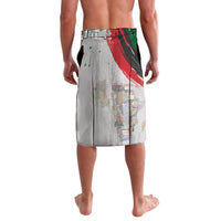 White lavalava shorts with diagonal red/green graphic panel print