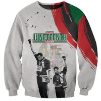 Heather gray personalized Juneteenth sweatshirt with 'Juneteenth Freedom Day' graphic