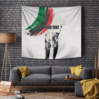 Personalized Juneteenth tapestry, off-white with green red brush stroke and black-and-white leaders