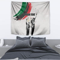 Personalized Juneteenth tapestry on off-white cloth with green red brush stroke and YOUR TEXT