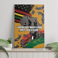 Canvas wall art with broken chains and black silhouette over red-yellow-green flag rays