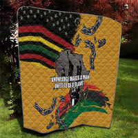 Yellow quilt with black stars, rainbow stripes, chain artwork, and central Africa-shaped map.