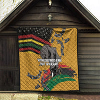 Yellow quilt with black stars, rainbow stripes, broken chain graphics, and a map centerpiece.