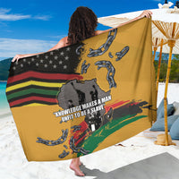 Yellow printed sarong with chain links, star stripe graphic and quote text