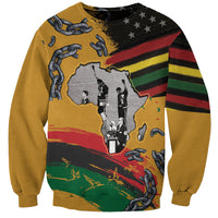 Unisex sweatshirt, yellow with large multicolor front graphic of map, people and chain