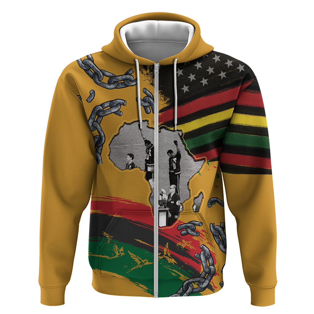 Juneteenth Freedom Day Zip Hoodie 1968 Black Power Salute Broken Chain - Wonder Print Shop