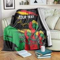 Black personalized blanket with 'YOUR TEXT', raised-fist graphic and red-yellow-green stripes