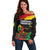 Personalized Juneteenth Freedom Day Off Shoulder Sweater Raised Fist Black Power and Africa Pattern - Wonder Print Shop