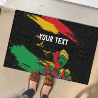 Personalized Juneteenth rubber doormat, black textured pattern, multicolor stripe, “YOUR TEXT”