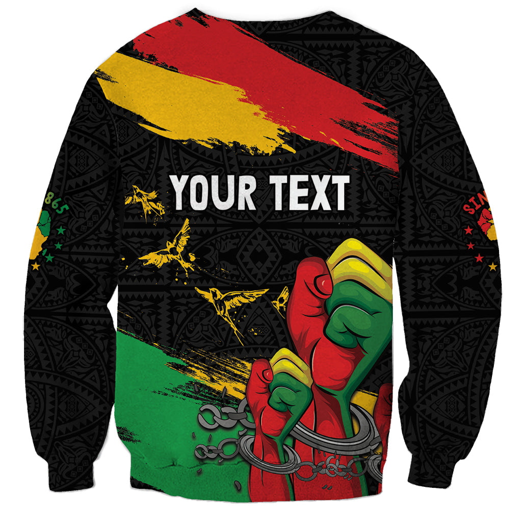 Unisex black sweatshirt with raised fist graphic, Africa pattern, and 'YOUR TEXT'